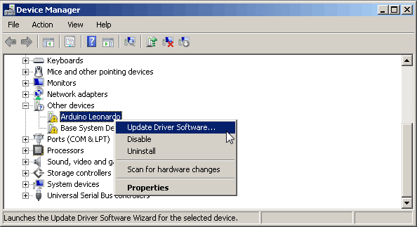 Device Manager - Update Driver Software